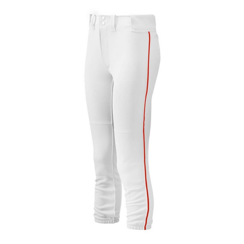 Calças Mizuno Softball Belted Piped - Mulher - Branco/Vermelhas - XMLJC0795